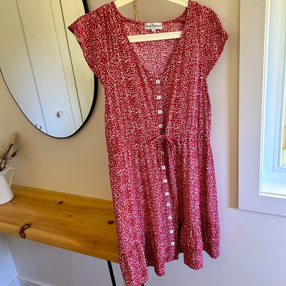 Maternity Red Button-Down Dress Rose Maternité